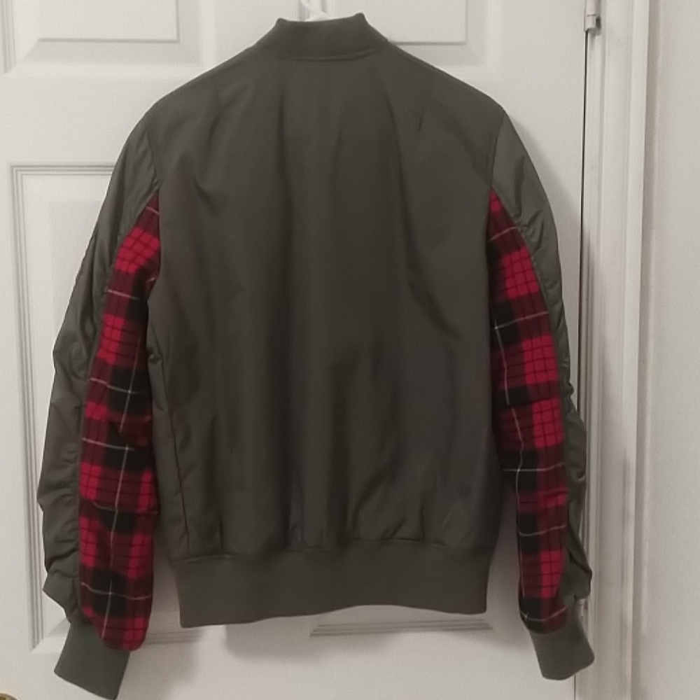 PacSun olive plaid bomber